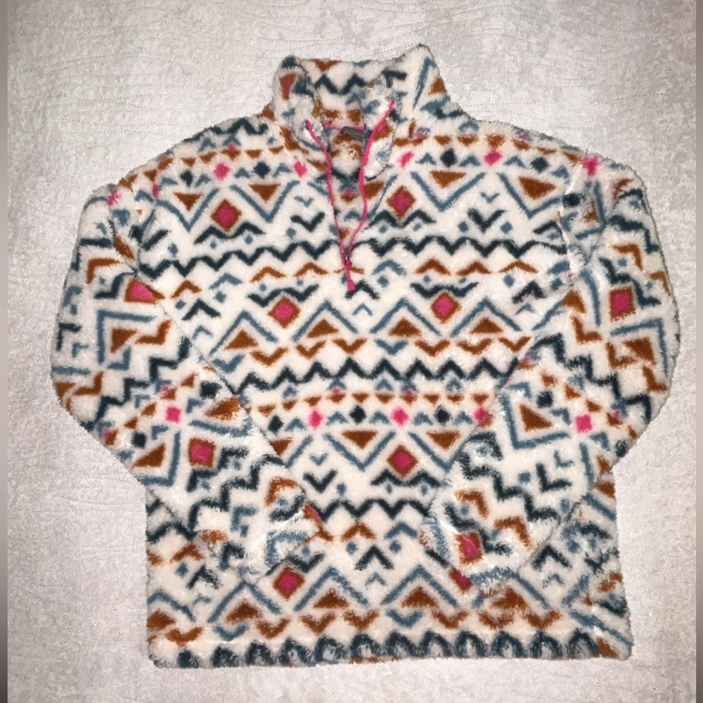 Eddie Bauer Faux Fur Mosaic Halfzip Pullover Sweater - Picture 1 of 5